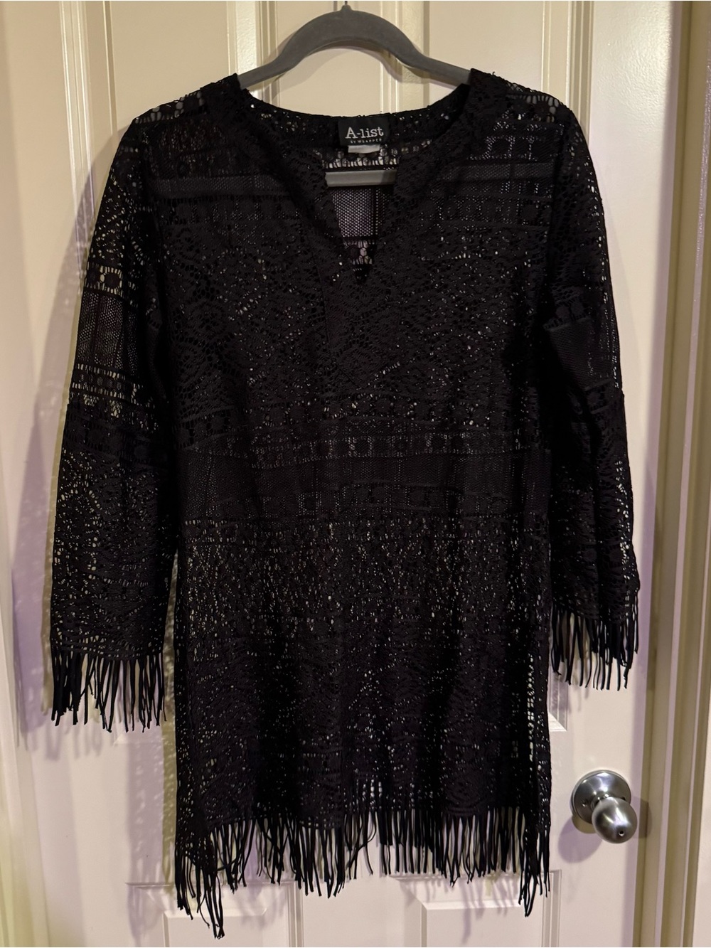 Black Crochet Fringe Women’s Top